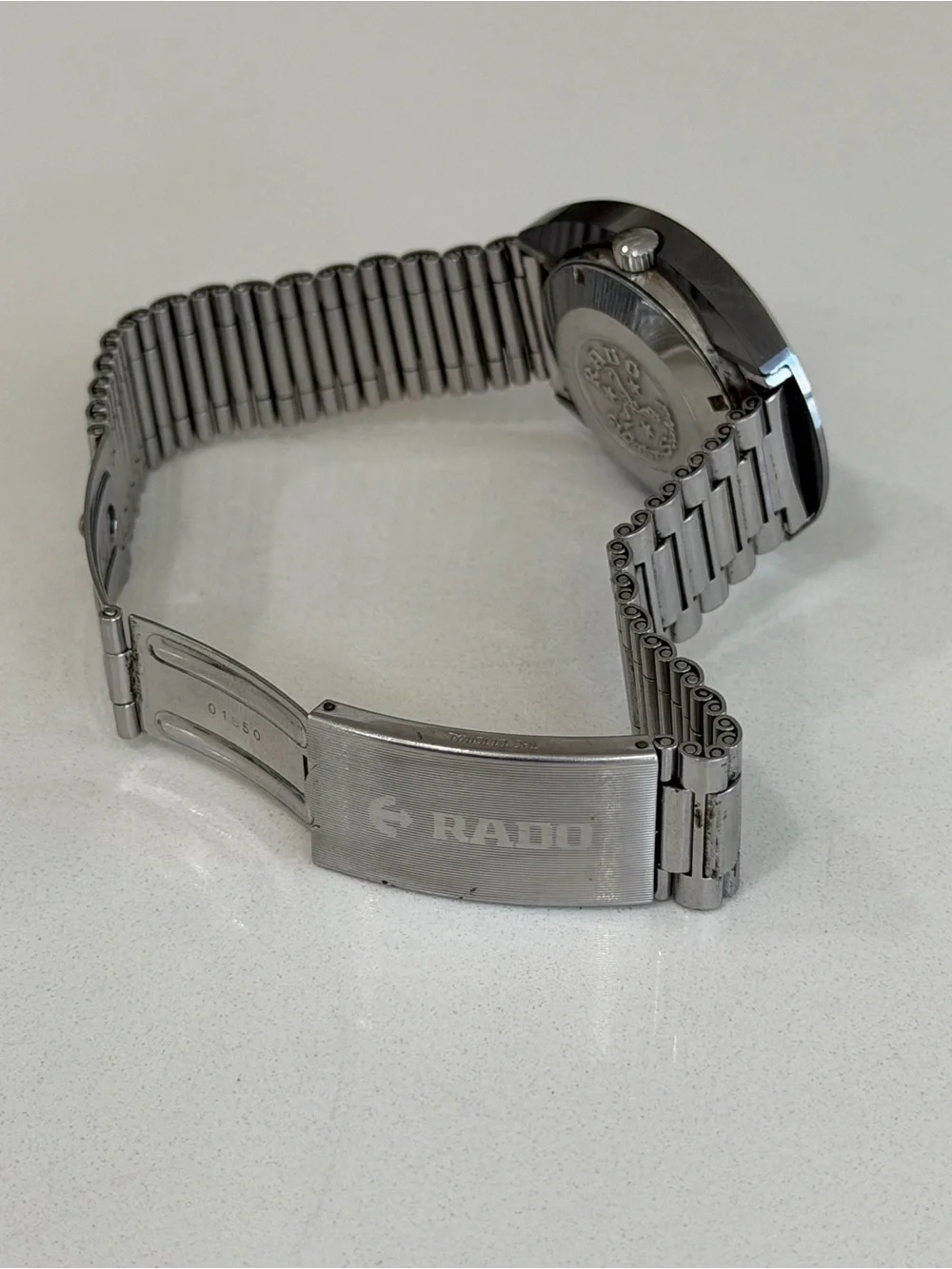 Rado Vintage Stainless Steel Watch with Black Dial and Red Logo